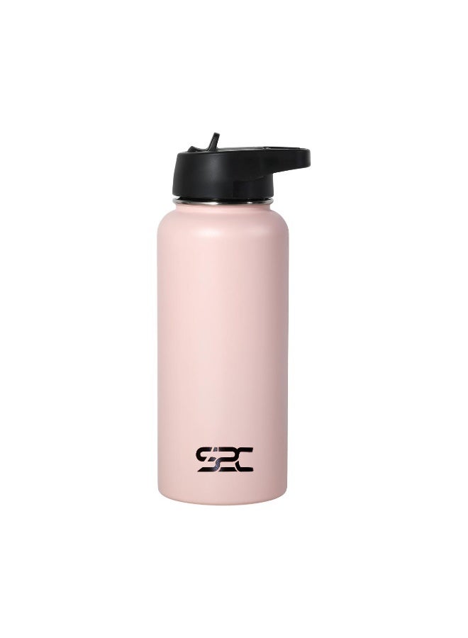 S2C 1 liter insulated water bottle, double wall, made of 18/8 stainless steel, with straw, suitable for sports, thermos, hot water bottle, gym bottle (pink) - Image 1
